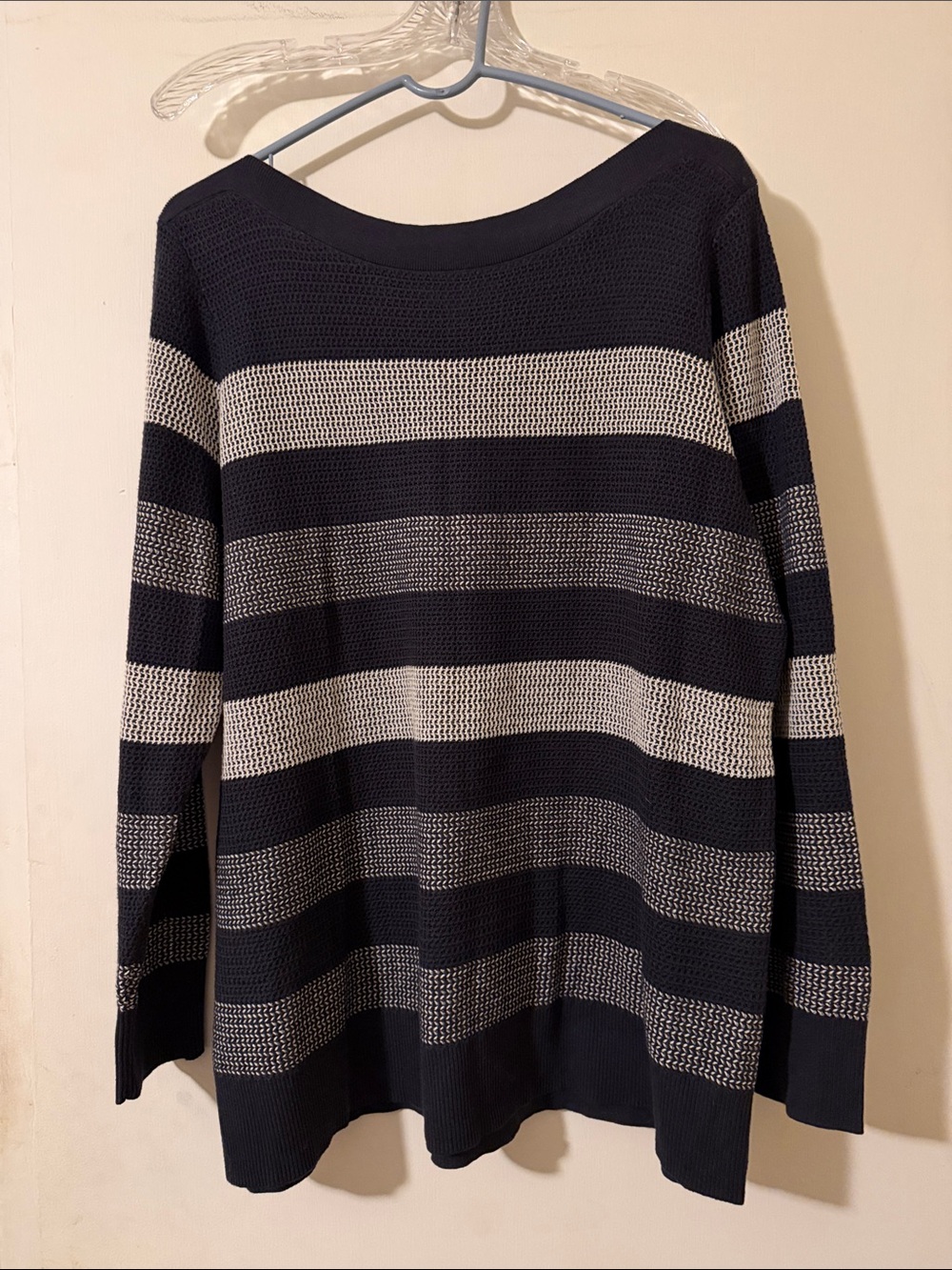 Market & Spruce Navy and Cream Striped Scoop Neck Sweater